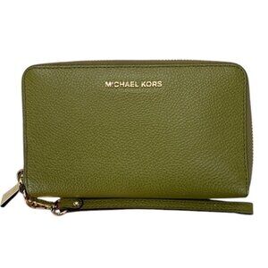 Michael‎ Kors Jet Set Travel Phone Case Wallet Wristlet Military Green Leather